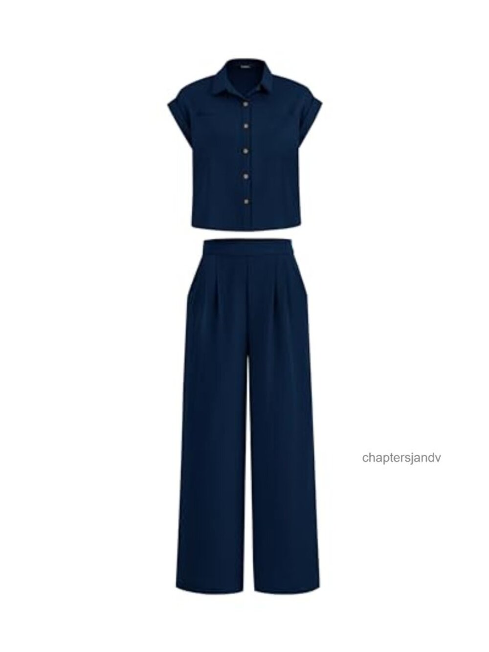 Women's 2 Piece Lounge Set Short Sleeve Button Down Top Wide Leg Pants